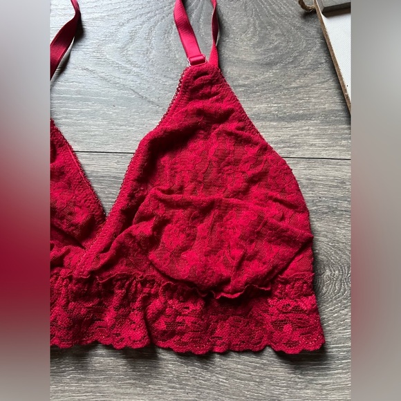 Maidenfirm Vibrant Red Lace Ruffle Hem Wire Free Triangle Bralette. Size L / XL - Picture 2 of 7